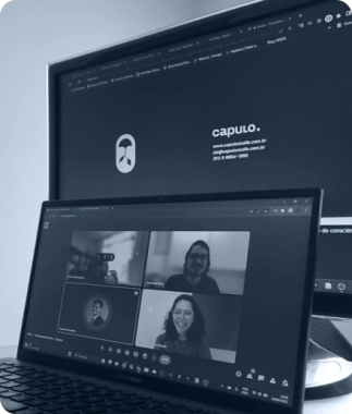 Foto de reunião no treinamento para utilização do projeto com funcionarios da Vector e nossa designer.